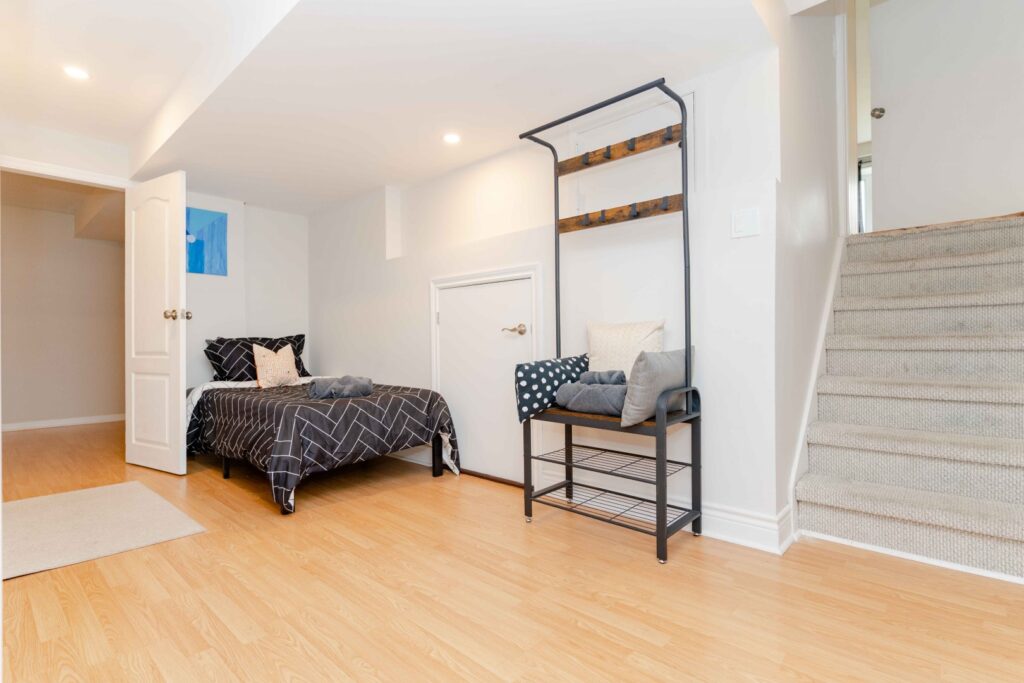 Cozy bedroom in lower unit of duplex